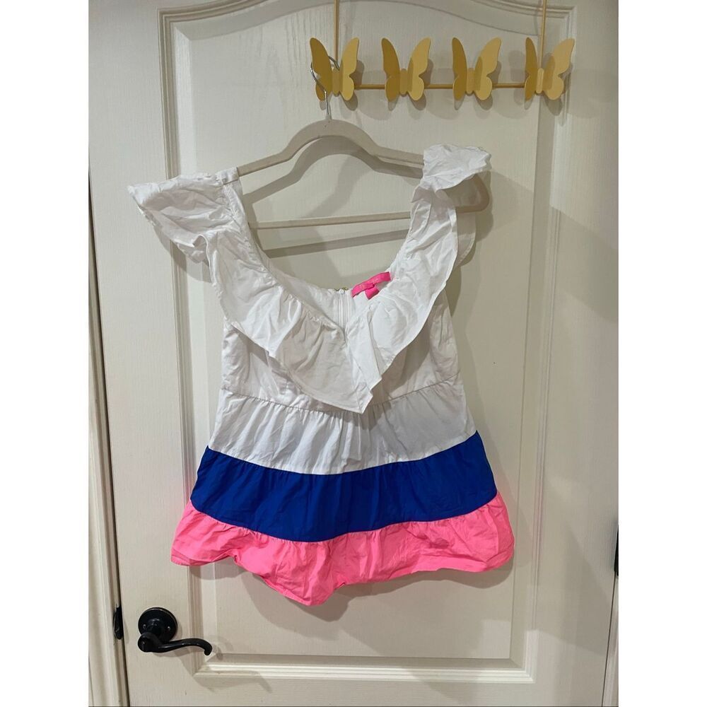 Lilly Pulitzer Ruffle trim multicolored tiered color blouse size 2